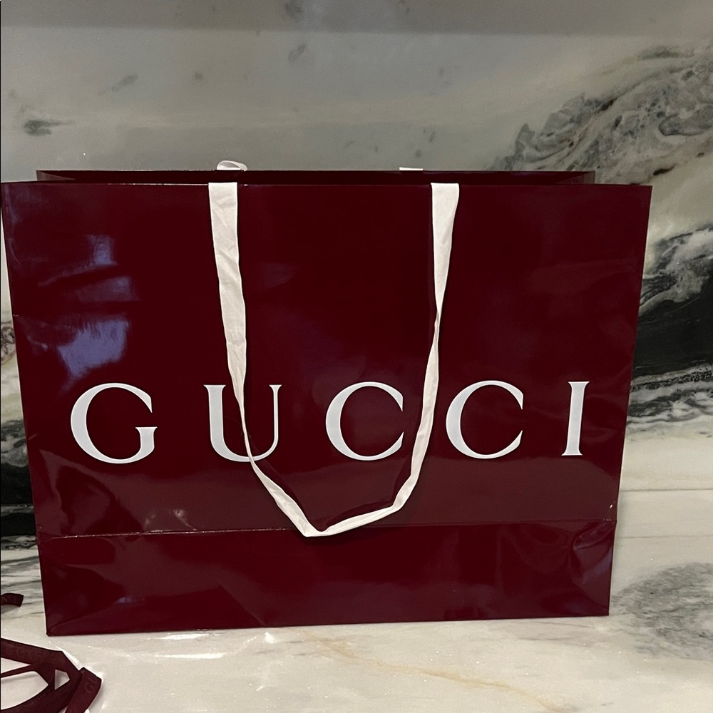 Large Gucci Maroon Shopping Bag with Gucci Ribbon